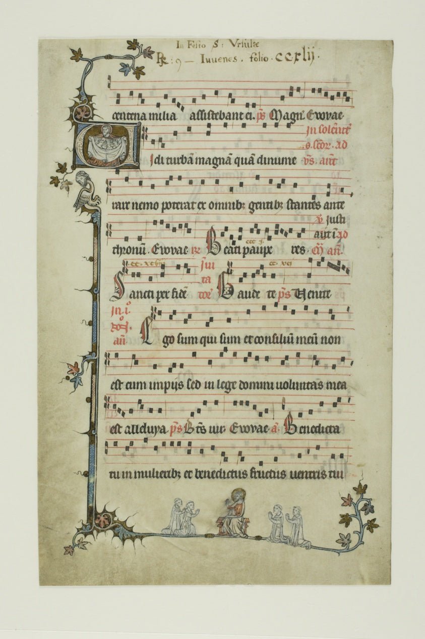 Abraham Drawing the Children of Israel to His Breast, and Christ with Kneeling Monks, from an Antiphonary by Flemish (Tournai) or Southern England,23x16"( A2 size ) Poster Print