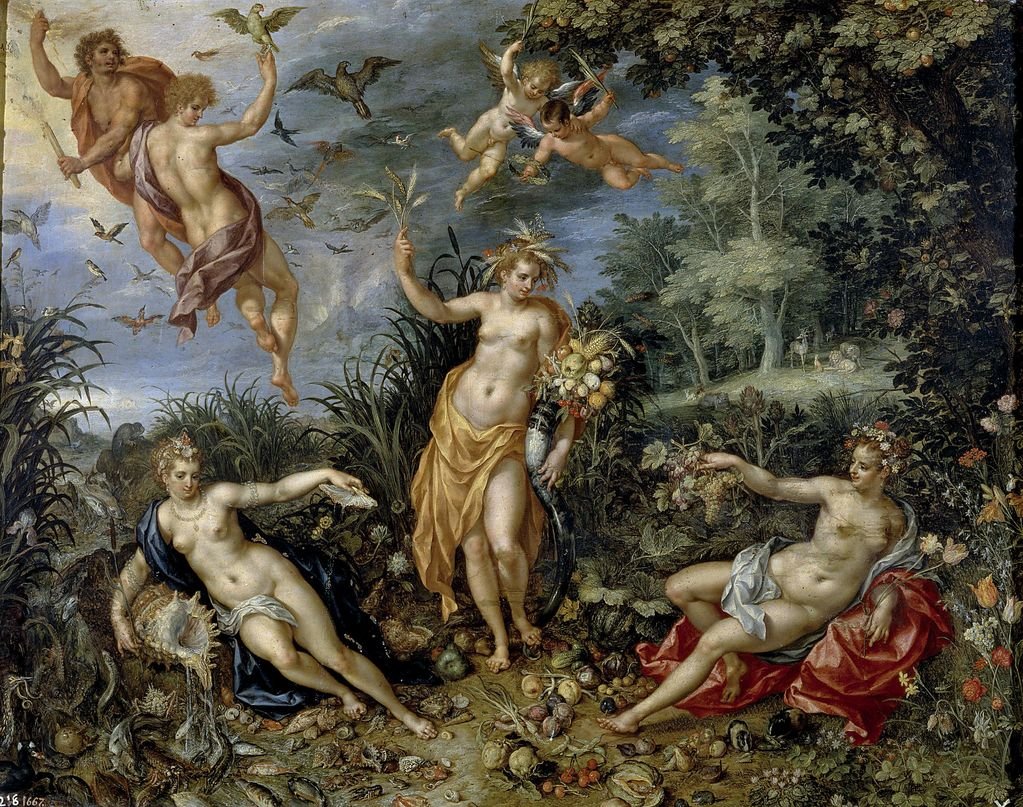 Abundance and the Four Elements, vintage artwork by Jan Brueghel the Elder, 12x8" (A4) Poster