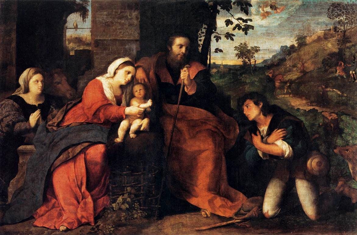 Adoration of the Shepherds with a Female Donor, vintage artwork by Palma il Vecchio, A3 (16x12") Poster Print
