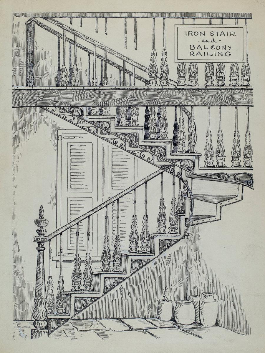Al Curry:Iron Work on Stairway,16x12"(A3) Poster