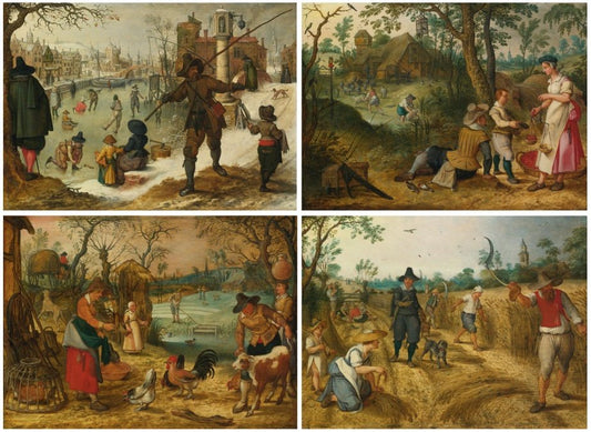Allegories of the Seasons, vintage artwork by Sebastian Vrancx, 12x8" (A4) Poster