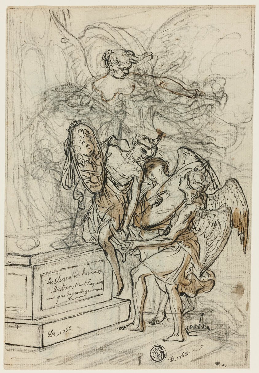 Allegory in Honor of King Stanislas Leczynski (recto); Sketch of Standing Man with Outstretched Arms (verso) by Attributed to Claude Louis Desrais (French, 1746-1816), 23x16"( A2 size) Poster Print