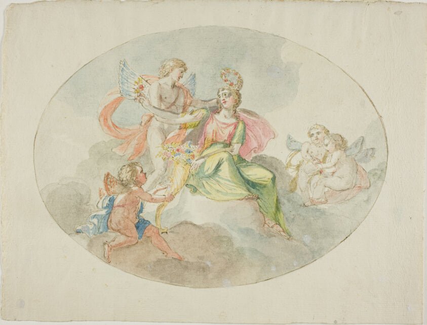 Allegory of Abundance (Sketch for a Ceiling Painting) by Attributed to Domenico Pozzi, 23x16"( A2 size) Poster Print
