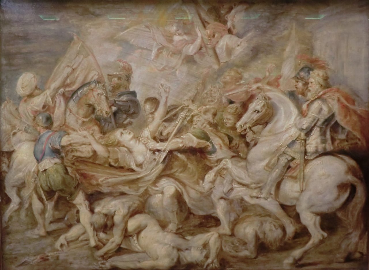 Allegory of Austrian Catholics being Attacked by Protestants, vintage artwork by Peter Paul Rubens, 12x8" (A4) Poster