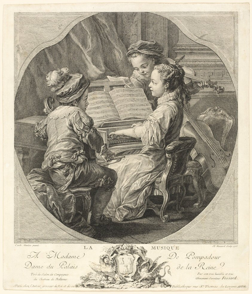 Allegory of Music by Etienne Fessard (French, 1714-1777), 23x16"( A2 size) Poster Print