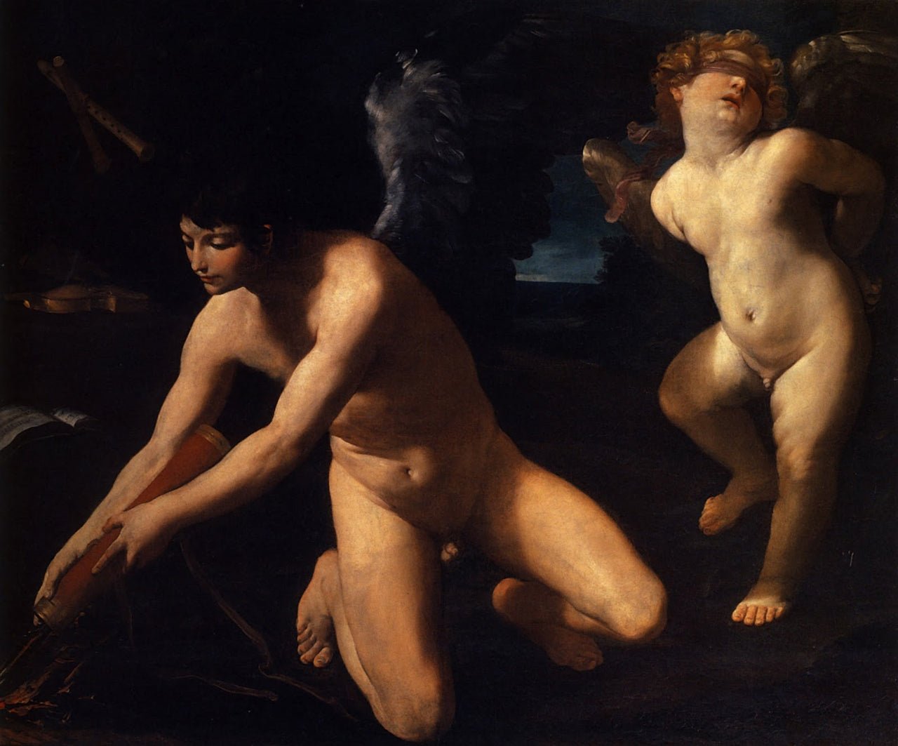 Allegory of Sacred and Profane Love, vintage artwork by Guido Reni, 12x8" (A4) Poster