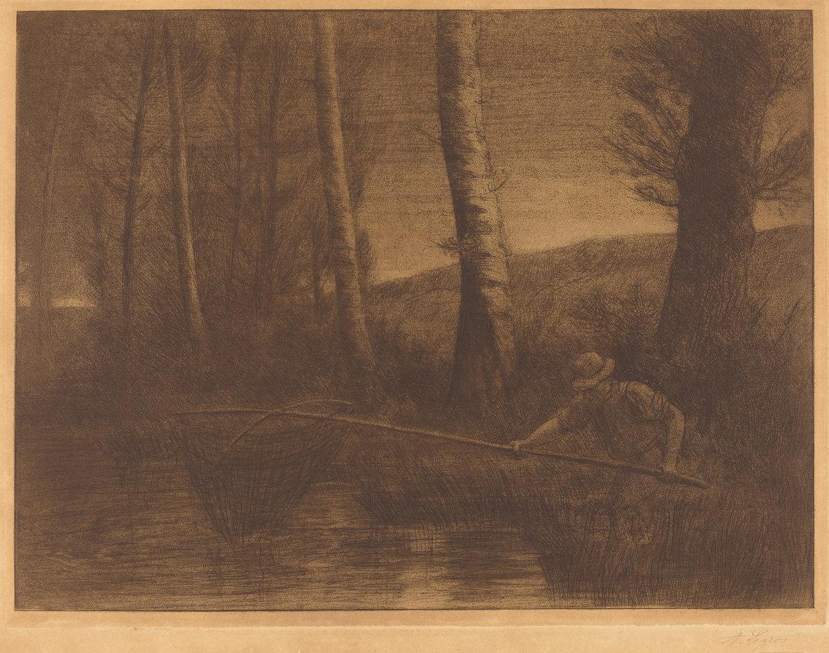 Alphonse Legros:Fisherman with a Hoop-net (La peche a la tru,16x12"(A3) Poster