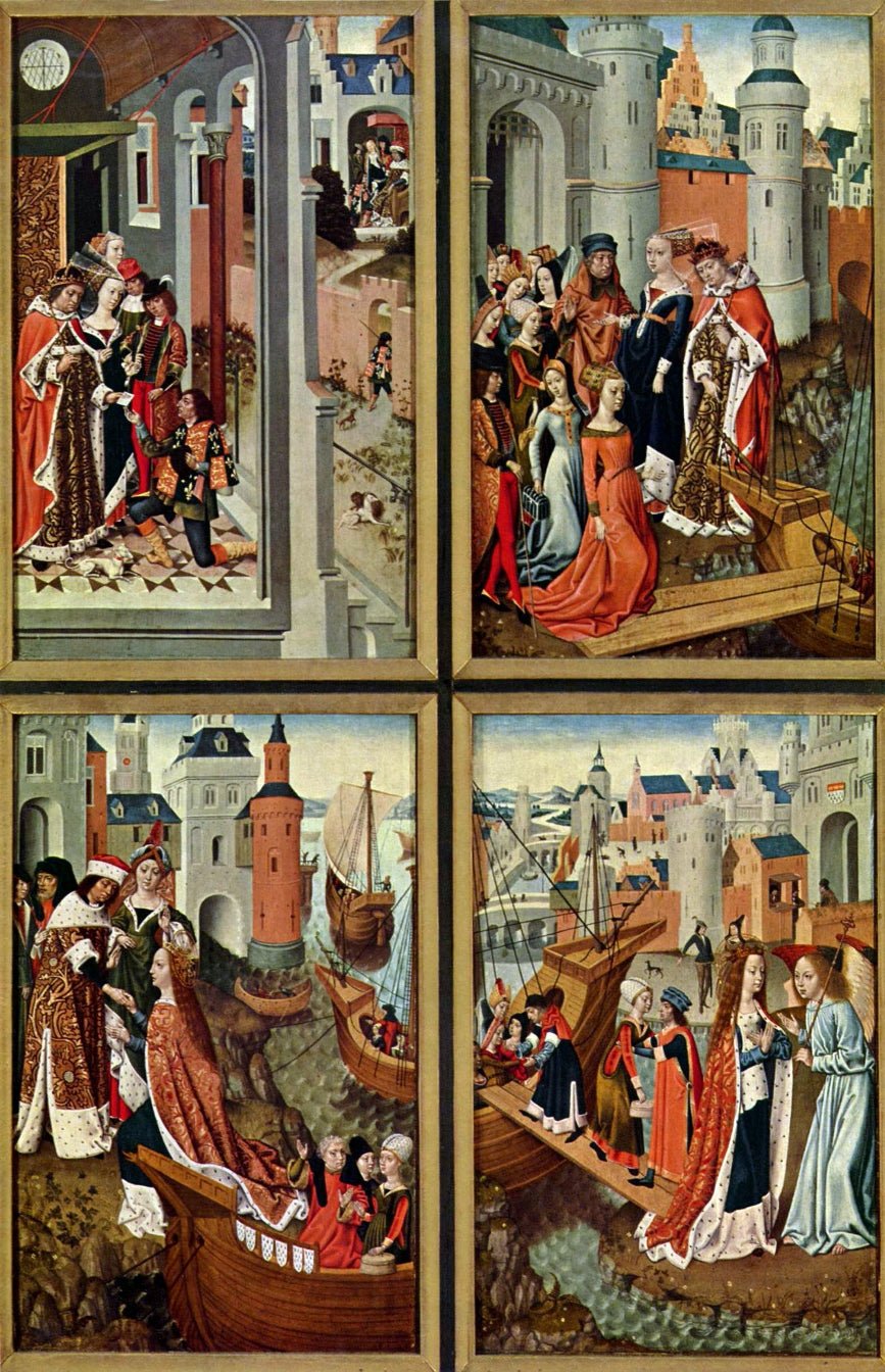 Altarpiece of the Legend of St. Ursula: Convent of the Black Sisters of Brugge (left side), vintage artwork by Master of the legend of St Ursula, A3 (16x12") Poster Print