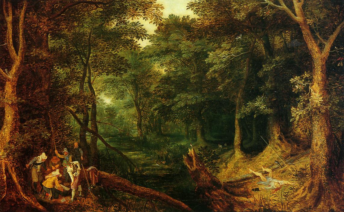 Ambush in the Woods, vintage artwork by Jan Brueghel the Elder, 12x8" (A4) Poster