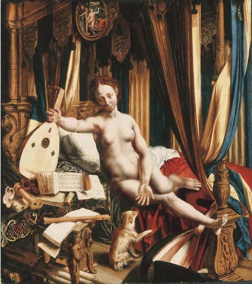 An allegory of love and music, vintage artwork by Attributed to Jan Sanders van Hemessen, A3 (16x12") Poster Print