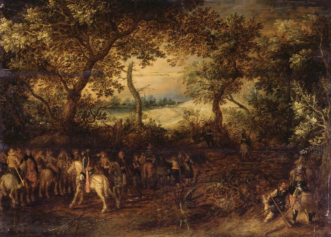 An Officer Preparing His Troops for an Ambush, vintage artwork by David Vinckboons, 12x8" (A4) Poster