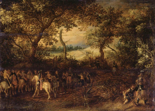 An Officer Preparing His Troops for an Ambush, vintage artwork by David Vinckboons, 12x8" (A4) Poster