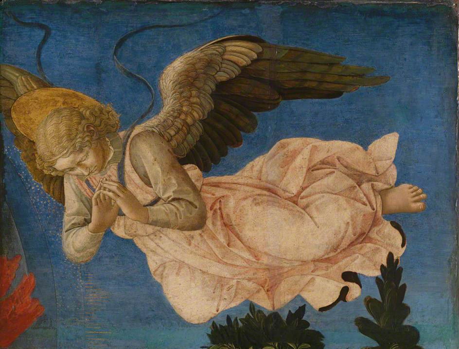 Angel (right hand) (The Pistoia Santa Trinità Altarpiece), vintage artwork by Pesellino, A3 (16x12") Poster Print