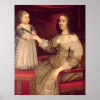 Anne of Austria with her Son Louis XIV by Unknown, vintage art, modern poster print