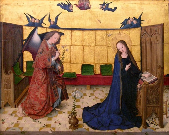 Annunciation (from the Life of the Virgin for the Ursulakirche, Cologne), vintage artwork by Master of the Life of the Virgin, A3 (16x12") Poster Print