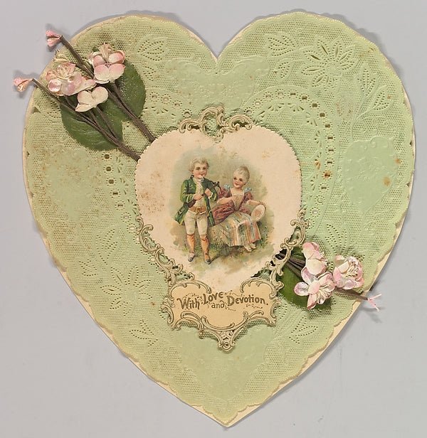 Anonymous, British or American, 19th century:Heart-shaped valentines card 1850–99, vintage artwork, 16x12"(A3) Poster Print