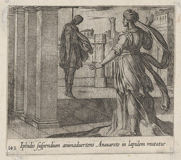 Antonio Tempesta:Plate 143: Anaxarete Seeing the Dead Iphis-16x12"(A3) Poster