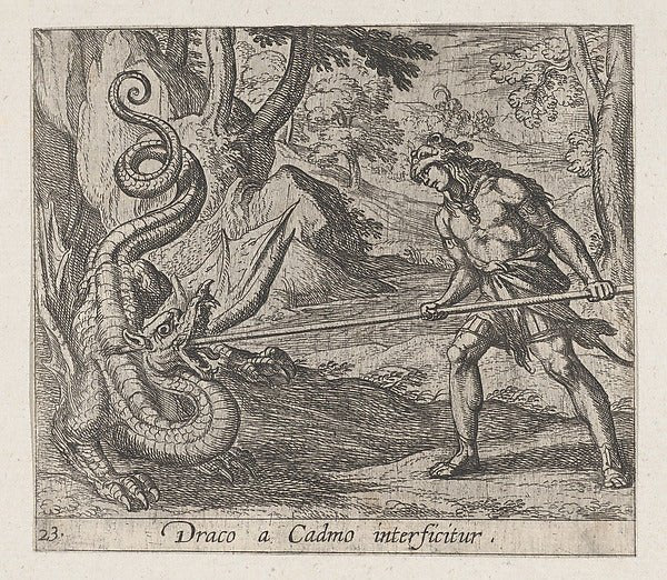 Antonio Tempesta:Plate 23: Cadmus Killing the Serpent from-16x12"(A3) Poster