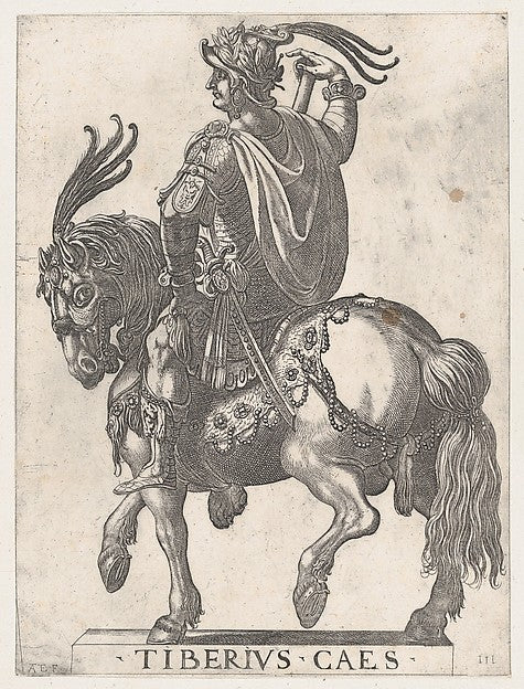 Antonio Tempesta:Plate 3: Emperor Tiberius on Horseback from-16x12"(A3) Poster