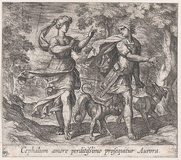 Antonio Tempesta:Plate 69: Cephalus and Aurora from Ovid's-16x12"(A3) Poster