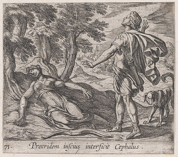 Antonio Tempesta:Plate 71: Procris Killed by Cephalus's Jave-16x12"(A3) Poster