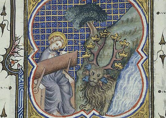 Apocalypse (Detail: from the Apocalypse of John Tapestry), vintage artwork by Hennequin de Bruges, 12x8" (A4) Poster