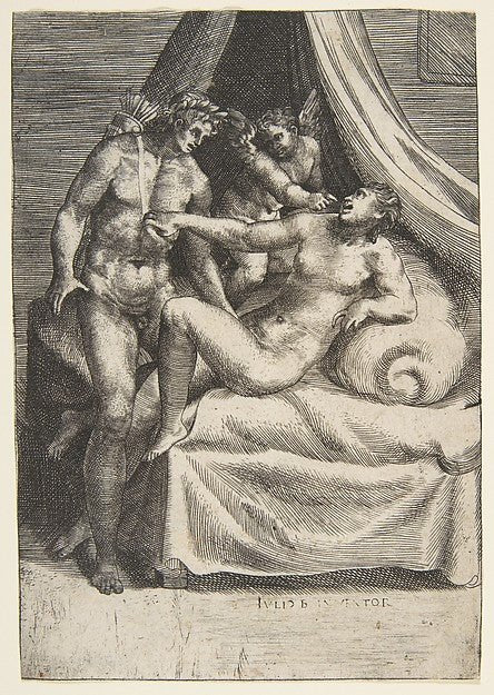 Apollo and Daphne from 'The Loves of the Gods' c1531–76-Giuli, vintage art, A3 (16x12") Poster Print