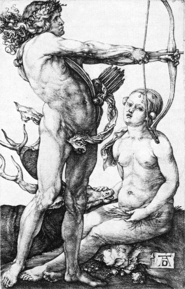 Apollo and Diana, vintage artwork by Albrecht Dürer, A3 (16x12") Poster Print