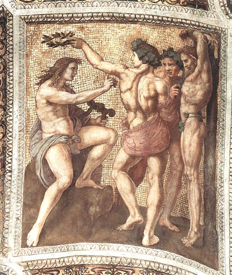 Apollo and Marsyas (ceiling panel) (Stanza della Segnatura), vintage artwork by Raphael, A3 (16x12") Poster Print