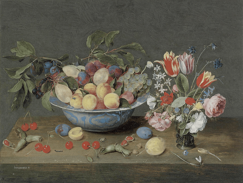 Apricots Plums And Grapes In A Bowl, vintage artwork by Jacob van Hulsdonck, 12x8" (A4) Poster