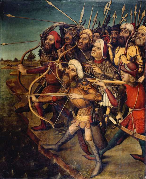 Archers decochant leurs flèches, vintage artwork by German School 15th Century - Unknown, A3 (16x12") Poster Print