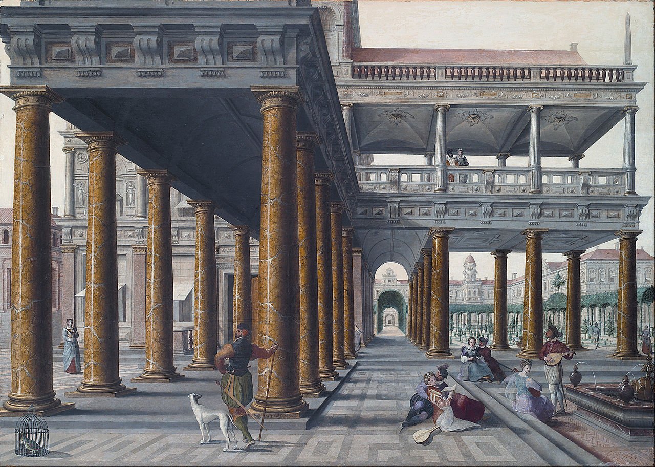 Architectural Caprice with Figures, vintage artwork by Hans Vredeman de Vries, A3 (16x12") Poster Print
