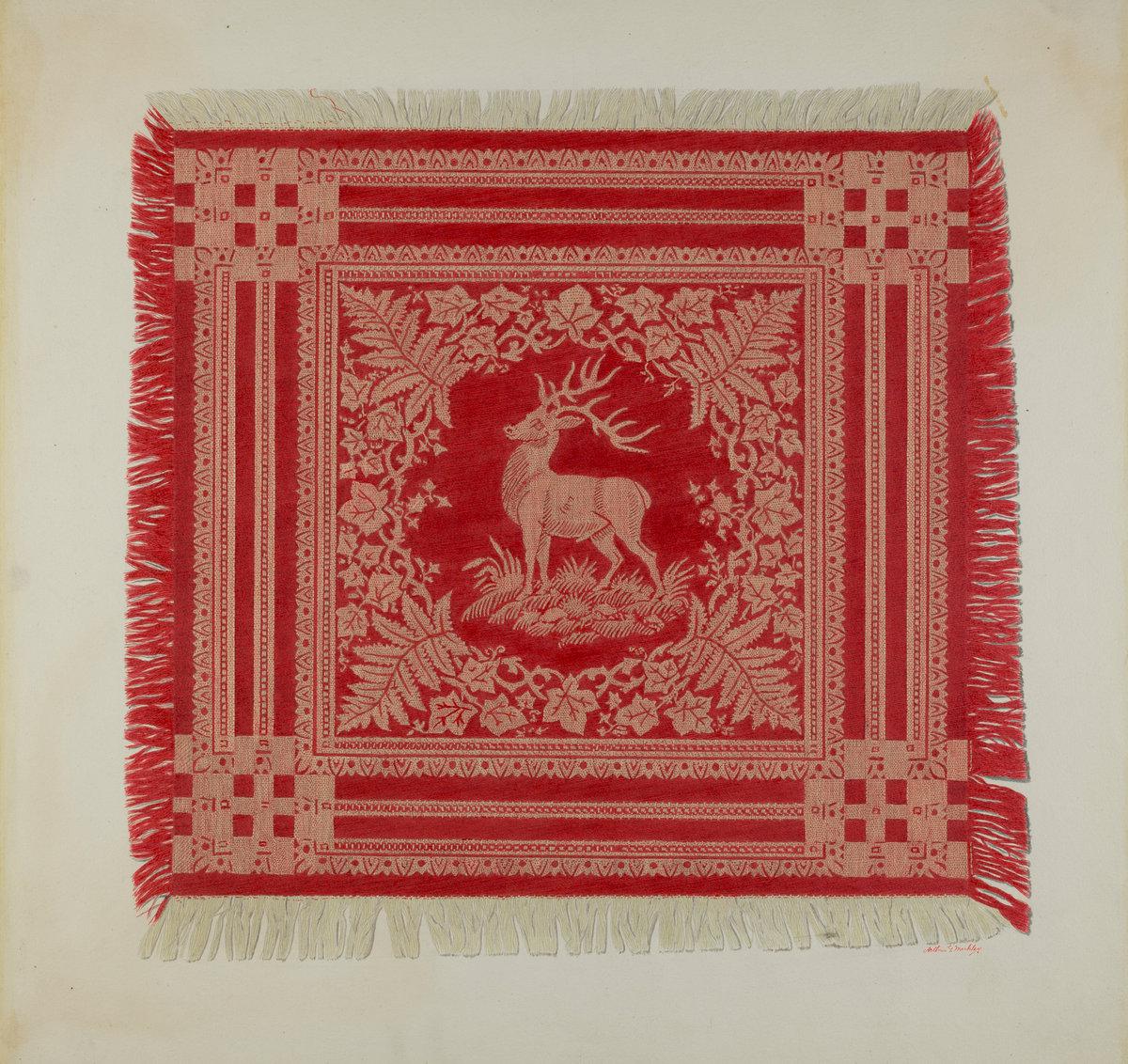 Arthur G. Merkley:Red and White Napkin (Deer Design),16x12"(A3) Poster