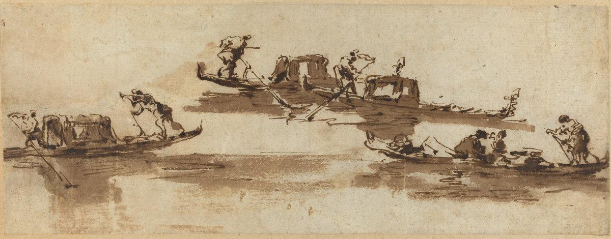 Attributed to Francesco Guardi:Gondolas,16x12"(A3) Poster