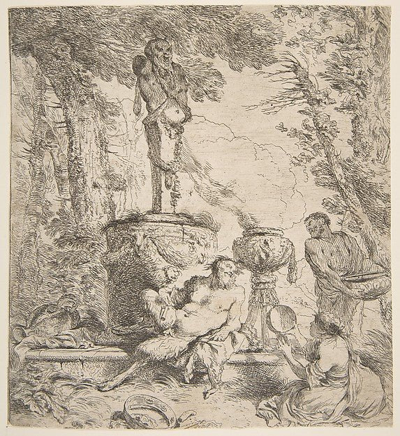 Bacchanal before an altar to the gods c1645-Giovanni Benedetto, vintage art, A3 (16x12") Poster Print
