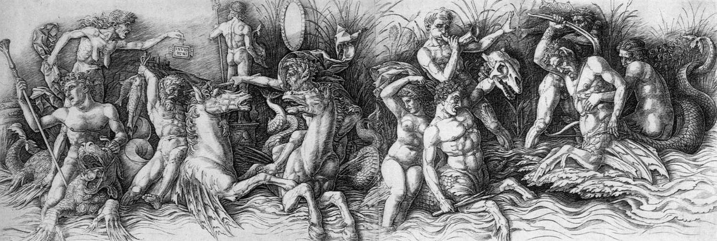 Battle of the Sea Gods, vintage artwork by Andrea Mantegna, A3 (16x12") Poster Print