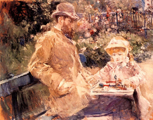 Berthe Morisot Eugene Manet et sa fille dans le jardin de Bougival PEINTURE HUILE SUR TOILE by Berthe Morisot, 1881, vintage art, modern poster print