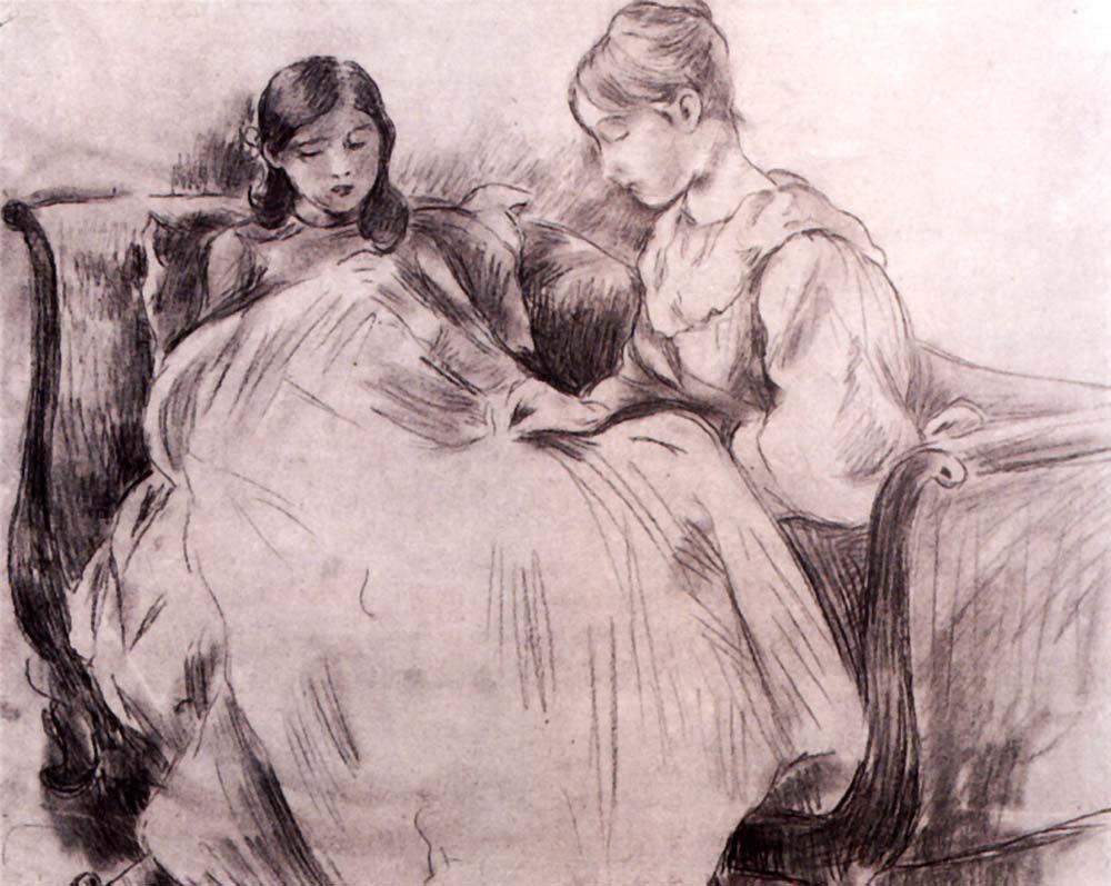 Berthe Morisot La Broderie DESSIN, 1889, vintage art, modern poster print