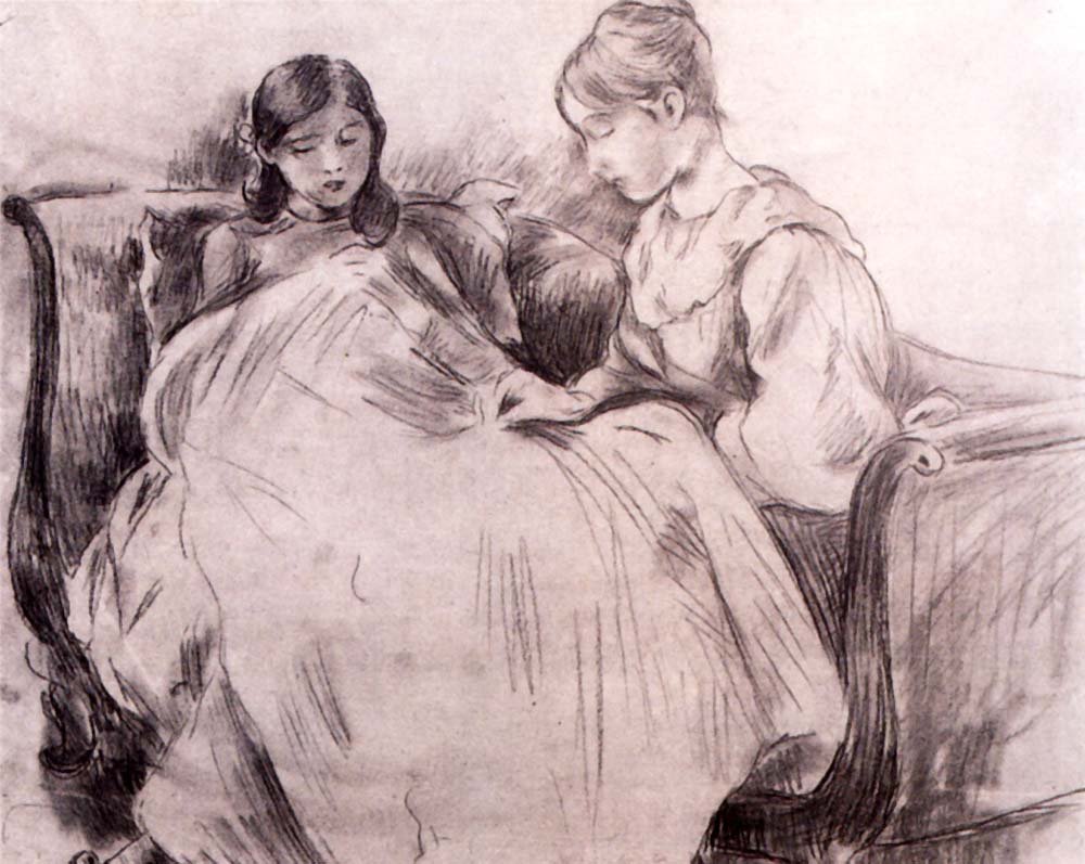 Berthe Morisot La Broderie DESSIN Crayon sur papier by Berthe Morisot, 1889, vintage art, modern poster print