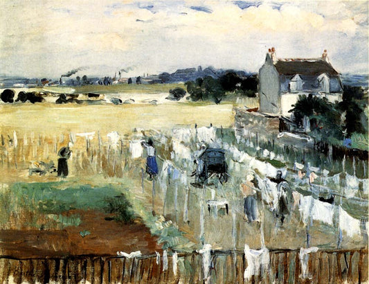Berthe Morisot Un percher de blanchisseuses PEINTURE HUILE SUR TOILE by Berthe Morisot, 1875, vintage art, modern poster print