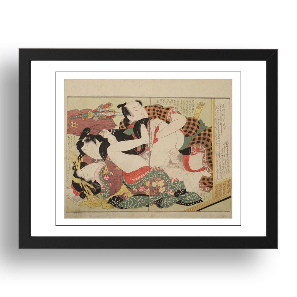 bisexual-samurai-menage-a-trois-, ukiyo-e Erotic Japanese Shunga, classic artwork in 17x13"(A3) Frame