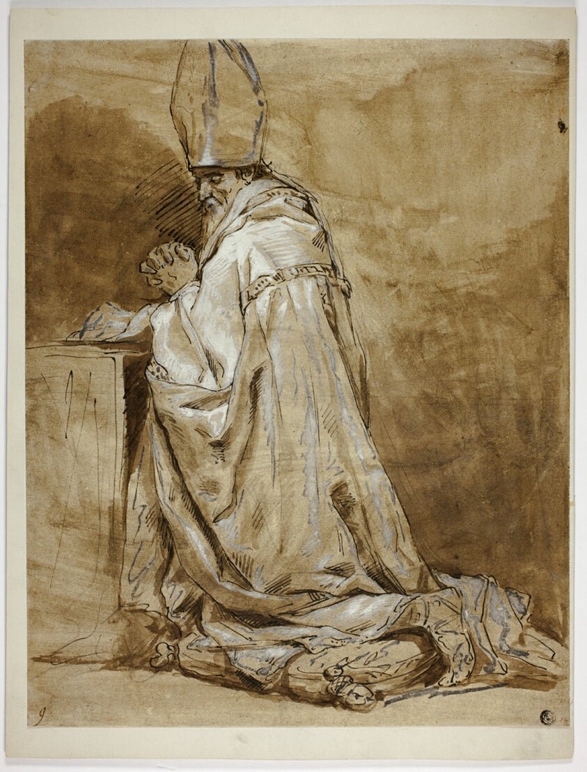 Bishop Kneeling in Prayer by Follower of Abraham Bloemaert ,23x16"( A2 size ) Poster Print