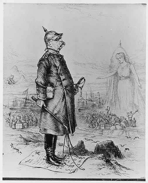 Bismarck and Liberty c1885-Thomas Nast, Landau 1840–1902 Guaya, vintage art, A3 (16x12") Poster Print