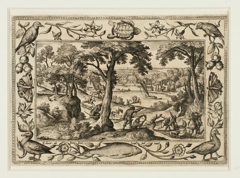 Boar Hunt, from Landscapes with Old and New Testament Scenes and Hunting Scenes by Adriaen Collaert (Flemish, c. 1560–1618) , 23x16"( A2 size ) Poster Print