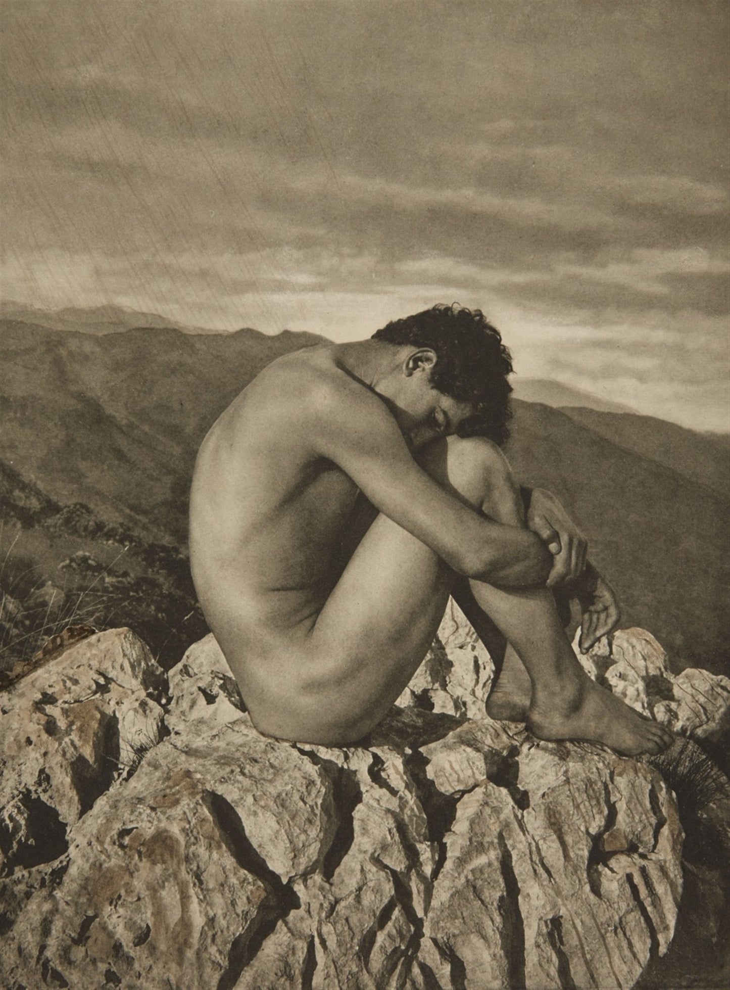Boy on Rock by Wilhelm von Gloeden, histoic photo, 12x8" (a4) Poster Print
