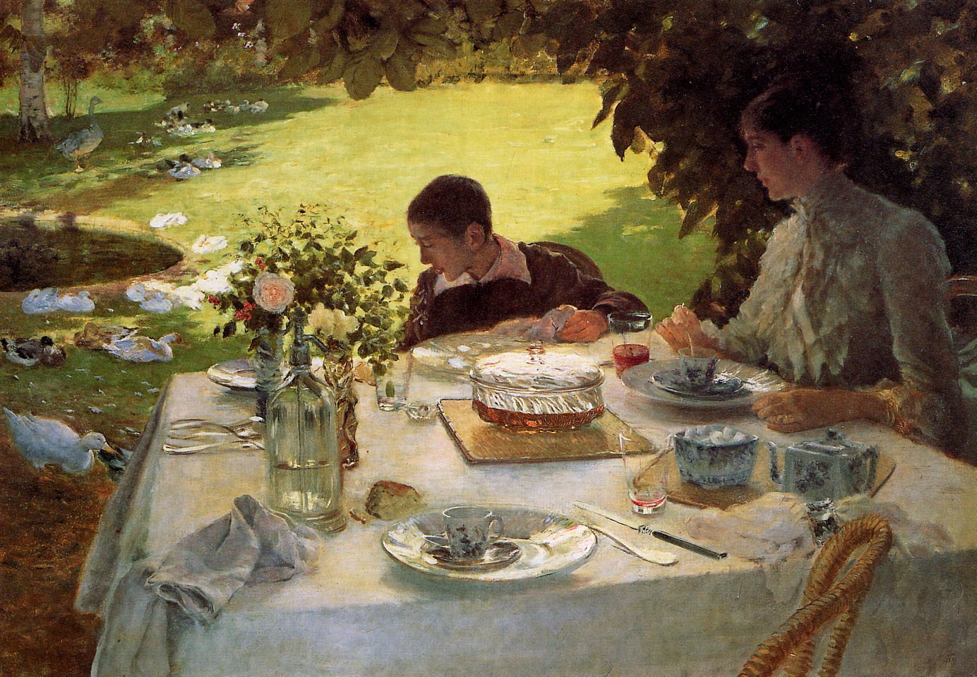 Breakfast in the Garden by Giuseppe de Nittis, vintage art, modern poster print