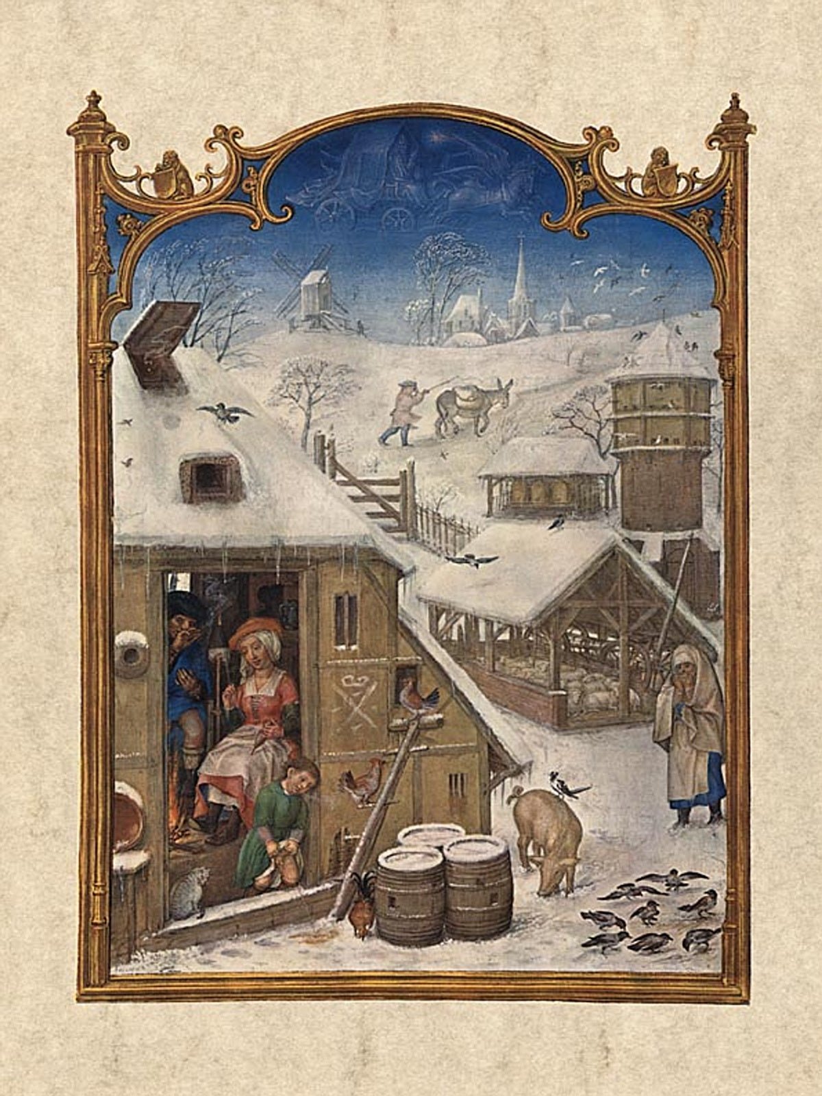 Breviarium Grimani-Januar, vintage artwork by Simon Bening, A3 (16x12") Poster Print