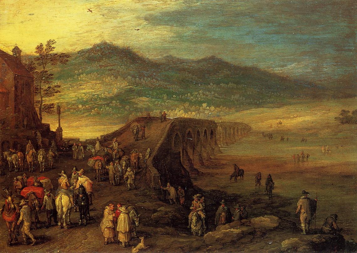 Bridge at Talavera, vintage artwork by Jan Brueghel the Elder, 12x8" (A4) Poster