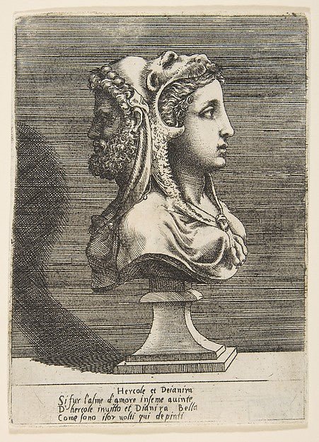 Bust of Hercules and Dejanira c1531–76-Giulio Bonasone , vintage art, A3 (16x12") Poster Print