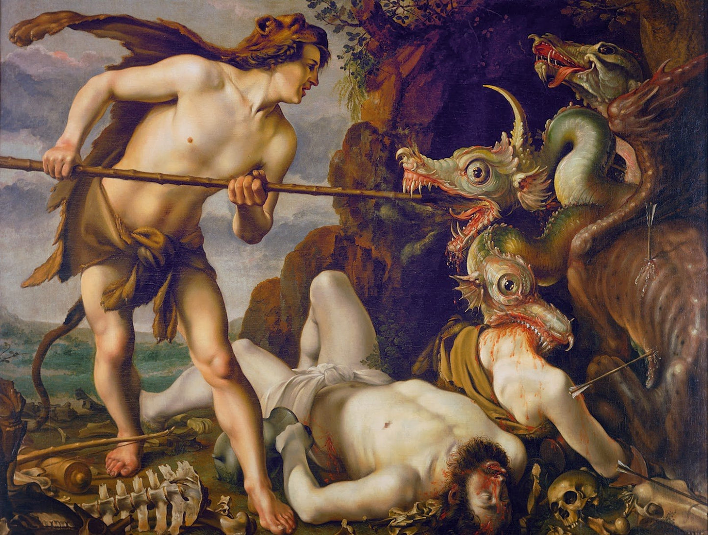 Cadmus slays the dragon, vintage artwork by Hendrick Goltzius, 12x8" (A4) Poster